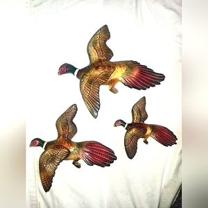 Vintage set of 3 pheasant birds wall plaques